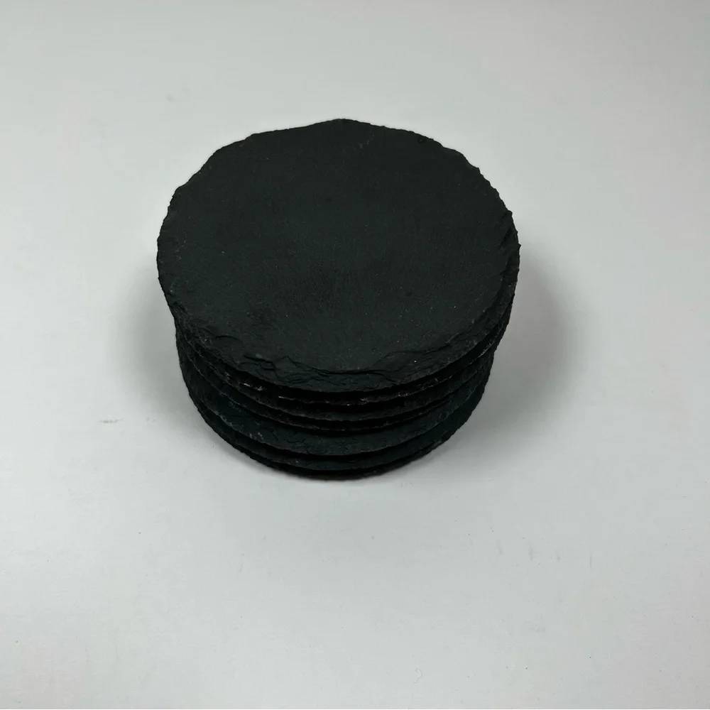 4 Inch Black Stone/Slate Coasters round Drink Coasters Set Of 7